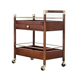Mobile Kitchen Island 2-Tier Rolling Cart, Wooden Utility with Lockable Wheels, Storage Craft Art Trolley Organizer Serving for Office, Bathroom, Kitchen (Brown)