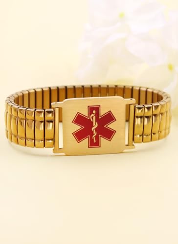JunyiDIY Penicillin-Allergie Breites Dehnbares Medizinisches Notfallarmband Wasserdicht Hypoallergen mit Auffälligem Rotem Symbol Sicherheits-Schmuck für Ihn Bruder Sohn