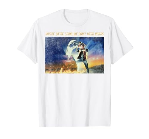 Back to The Future Where We're Going We Don't Need Roads T-Shirt, Men, White, 4X-Large