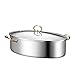 LHK Vaporera para Pescado de Acero Inoxidable 304, vaporera Ovalada multifunción, Soporte para Parrilla y Olla, Fondo Grueso, Plato de cerámica, Mango Dorado, Apto para cocinar/Sopa