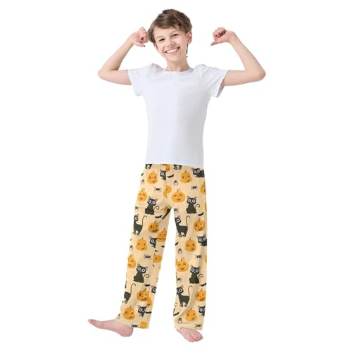 Boys' Pants Cute Pumpkin Black Cat Bat Long Bottoms Jogger Pants Elastic Waist Trousers with Pockets S-XL2