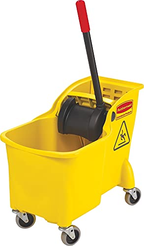 Image of Rubbermaid Commercial Products 31 QT Tandem Mop Bucket and Wringer Combo on Wheels, Yellow, for Floor Cleaning /Wet Mopping