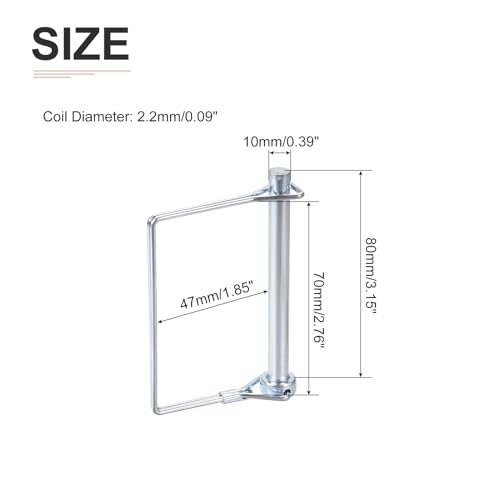 DTGN 10mm x 80mm (DxL) Wellenverriegelungsstift - 1 Stück - Gut für landwirtschaftliche Anhänger Rasen - Karbonstahl Vierkant-Anhängerkupplungsstift - Silberton