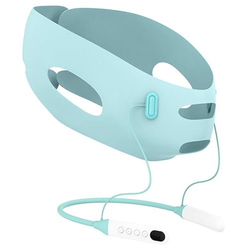 Reductor de papada con modos de cuidado dual y del cuello Mascarilla de estiramiento facial, 9 niveles y 6 modos de masaje Dispositivo de estiramiento facial en V, azul cielo.