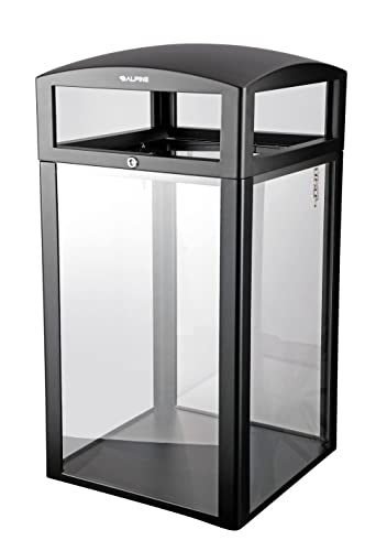Image of Alpine Industries 40-Gallon Outdoor Trash Can with Transparent Panels - Heavy Duty Garbage Cans with Removable Bin & Locking Cover for Your Patio, Deck, Office Pool & More