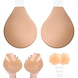 YODOOLTLY Sticky Push Up Bra Women Strapless Adhesive Invisilift Bras Plus Size Backless Bra for Large Breasts with Nipple Covers-E,Beige