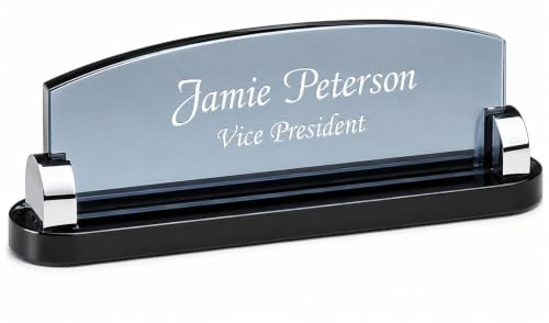 Executive Gift Shoppe | Personalized Smoked Glass Desktop Name Plate with Custom...