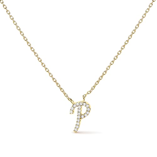 14K Yellow Gold Diamond Accent "P" Initial Script Style Pendant Necklace