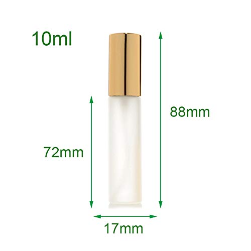 Enslz Lot de 6 flacons vaporisateurs en verre givré - 10 ml - Rechargeables - Pour parfum - 2 pipettes de 3 ml (doré) - Image 3