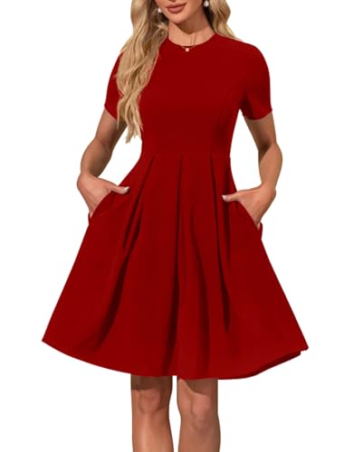 Memoriesea Women's Elegant Short Sleeve A-Line Casual Ruched Party Work