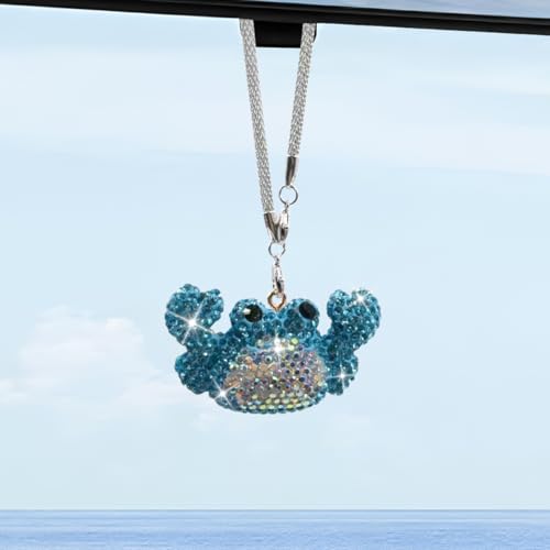 DEAELF Bling Crab Car Hanging Ornament, Cute Rhinestone Car Rear View Mirror Charm Decoration Accessories, Universal Sparkling Animals Vehicle Interior Pendant Present for Women (Blue)