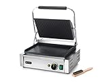 HENDI Kontaktgrill, Panini-, sandwich- & Kontaktgrill, Regelbar bis max. 300°C, Oberseite (H)530mm, Grillfläche 340x230mm, 230V, 2200W, 430x379x(H)210mm, Edelstahl