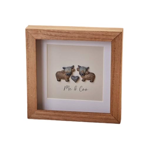Richard Lang & Sons Grey Dougal Highland Cow Me & Coo Wood Framed Resin Pebble Picture