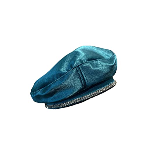 Aobricon Women's Berets Cap Shining Rhinestone Chain Satin Street Fashion Lady Beret Hats Women Leisure Painter Hat Black, One Size #TOP5