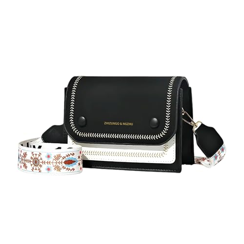 Mabecol Bolso bandolera mujer, bolso de hombro, pequeño bolso cuadrado PU con 2 correas intercambiables – Ideal para el día a día, salidas y ocasiones especiales (Negro)