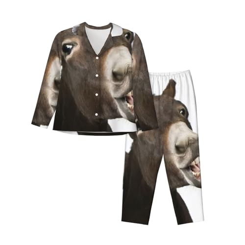 Pyjama à manches longues motif âne rigolo : ensemble de nuit haut de gamme