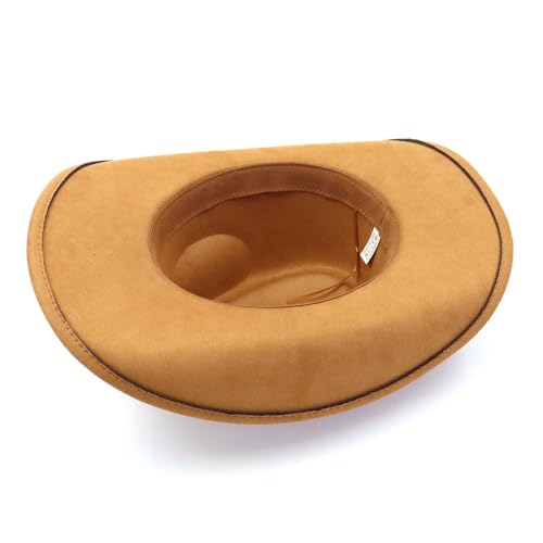 Image of Western Cowboy Hat for Women Men Wide Brim Cowboy Hat for Women with Woven Buckle Belt Suede Classic Fedora Hats