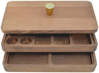 Wooden Jewellery Box, featuring two levels with individual compartments for rings, necklaces, earrings and larger items. Pine wood with brass handle. Size - 20x10x8 cm. UK Brand