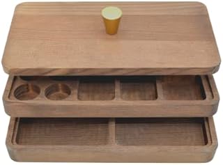 Wooden Jewellery Box, featuring two levels with individual compartments for rings, necklaces, earrings and larger items. Pine wood with brass handle. Size - 20x10x8 cm. UK Brand