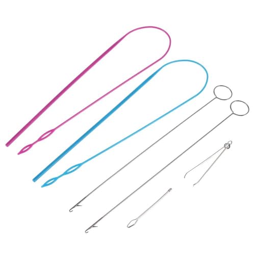 6 Pcs Sewing Loop Kit Loop Turner Hook Flexible Drawstring Threader Metal Tweezers Long Loop Turner Tool with Latch for DIY Craft
