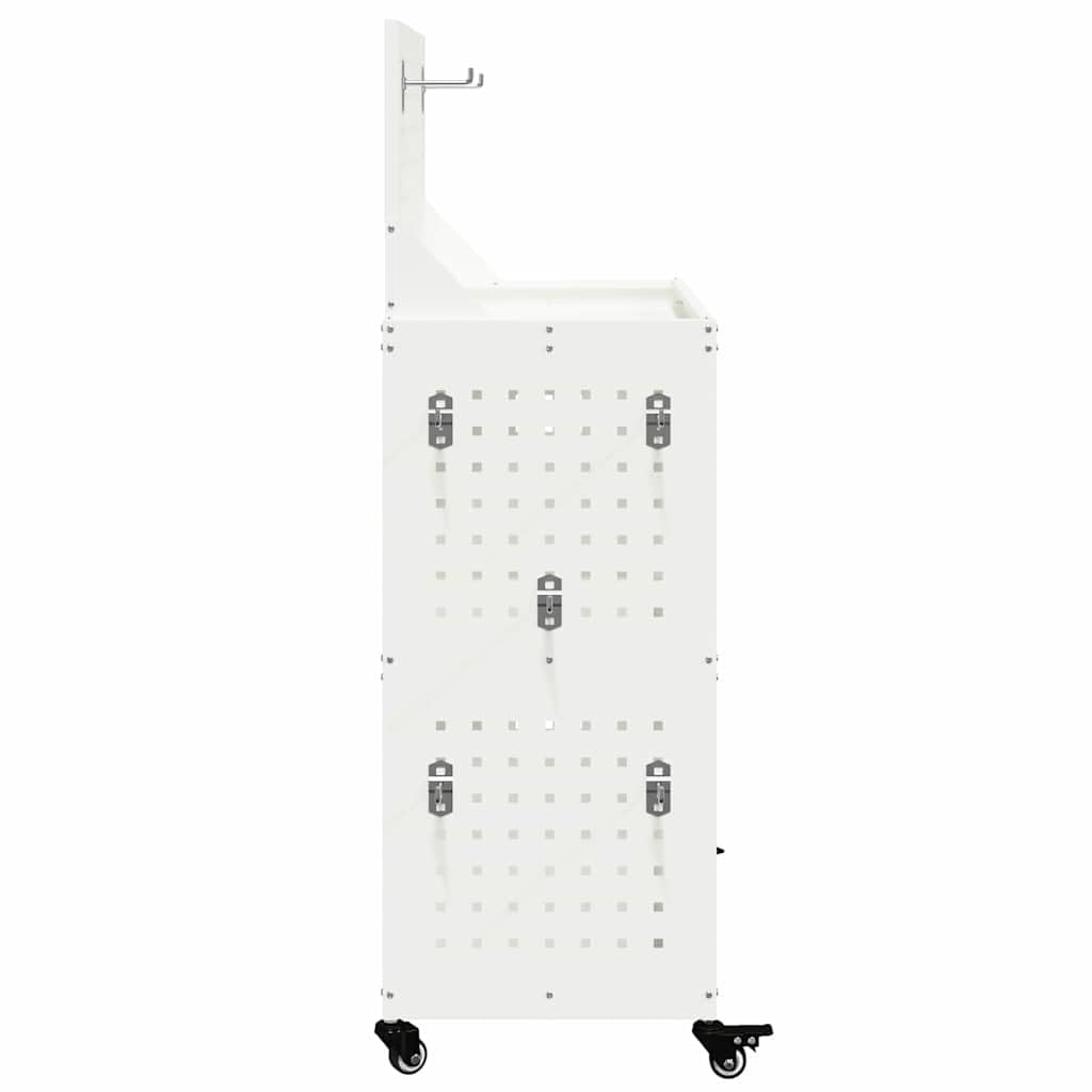 Carrello portautensili bianco in acciaio laminato a freddo, 65 x 35 x 111 cm, con 3 ripiani, 12 ganci e ruote bloccabili, per officina, garage e sala hobby, conservazione e ordine efficienti