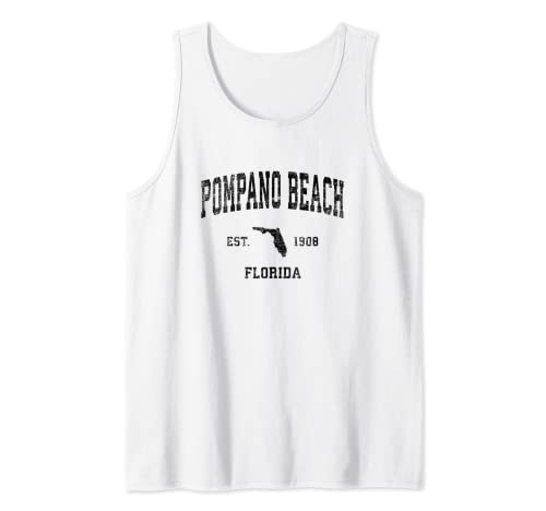 Pompano Beach Florida FL Vintage Sports Design Negro Print Camiseta sin Mangas