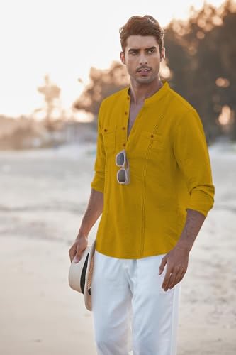 Image of Macsivo Cotton Blend Solid Casual Short Kurta for Men Long Sleeve Mandarin Collar Stylish Shirt Kurta for Men