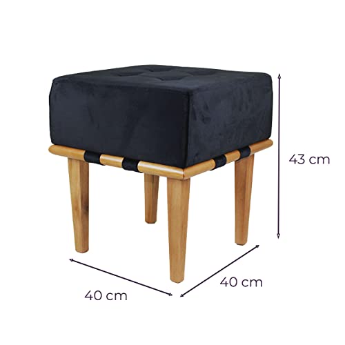 Puff Quadrado alto conforto de Veludo para Sala - Preto