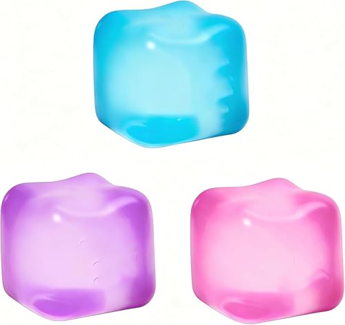 Nice Stress Cube 3Pack, Squishy Fidget Toy Cubes,Slow Rising Squeeze Cube Balls, Non-Sticky Desk Toy for Relaxation & Focus for Adults, 3 Colors