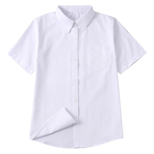 Chemise Blanche Fille Garçon 10-16 Ans Chemisier Boutonnée Uniforme Scolaire Oxford Manche Courte Chemisier Été Tee Shirts Décontracté Chemises Blanches pour Enfants Adolescent