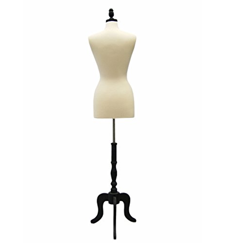 (Jf-F6/8W+Bs-Atq-Bk) Size 6-8 Premium White Female Fully Pinnable Mannequin Dress Form Antique Style Tripod Oakwood Base With Cap #TOP2