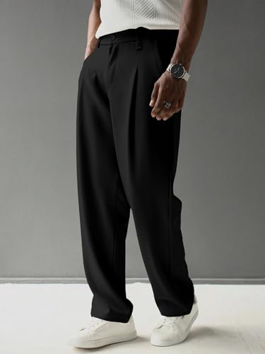 Image of JMIERR Men's Pleated Pants Elastic Waist Wide Leg Casual Dress Pants