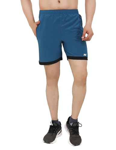 Image of NINQ Mens 2 Pack Polyester Yoga Short Men Summer Running Gym Sports Shorts with Pockets Shorts for Men (Large, Blue)