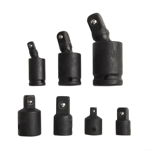 Lot de 7 adaptateurs de douilles pour mécaniciens et amateurs de bricolage, comprend un pivot articulé et des réducteurs pour visseuses à percussion, tailles 1/2, 3/8, 1/4 pouces pour diverses