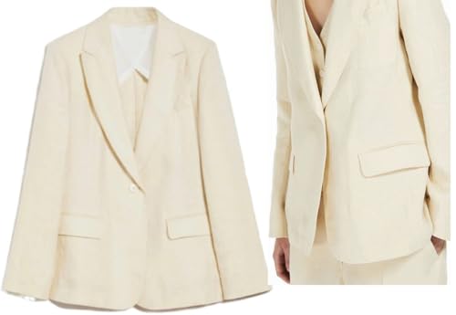 Women's Linen Suit 3-Piece Formal Set Professional Single Breasted Button Peak Lapel Jacket Vest Pants Tuxedos4