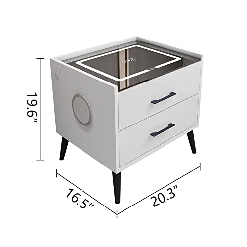 Smart Nightstand, White End Table With Charging Station Wireless And Led Lights, Bluetooth Speaker Side Table, Modern Small Bedside Table With 2 Storage Drawers For Bedroom Living Room (White) #TOP1