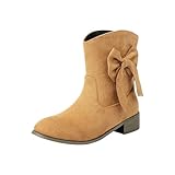 Botines de mujer de imitación ante punta puntiaguda tacón bajo botas de vaquero occidental retro botines cortos arco nudo chic y elegante botas zapatos de moda otoño e invierno, marrón, 45 EU