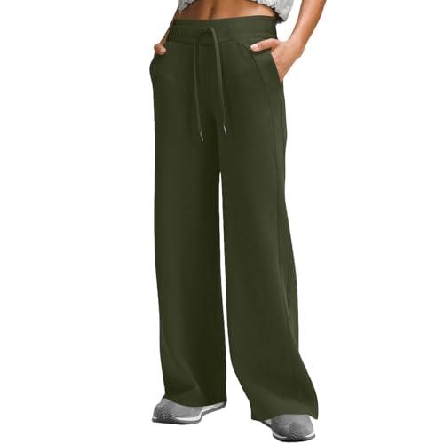 Pbawab Women's Wide Leg Sweatpants Baggy Sweat Pants Drawstring Lounge Fashion Clothing Athletic Joggers with Pockets Army Green