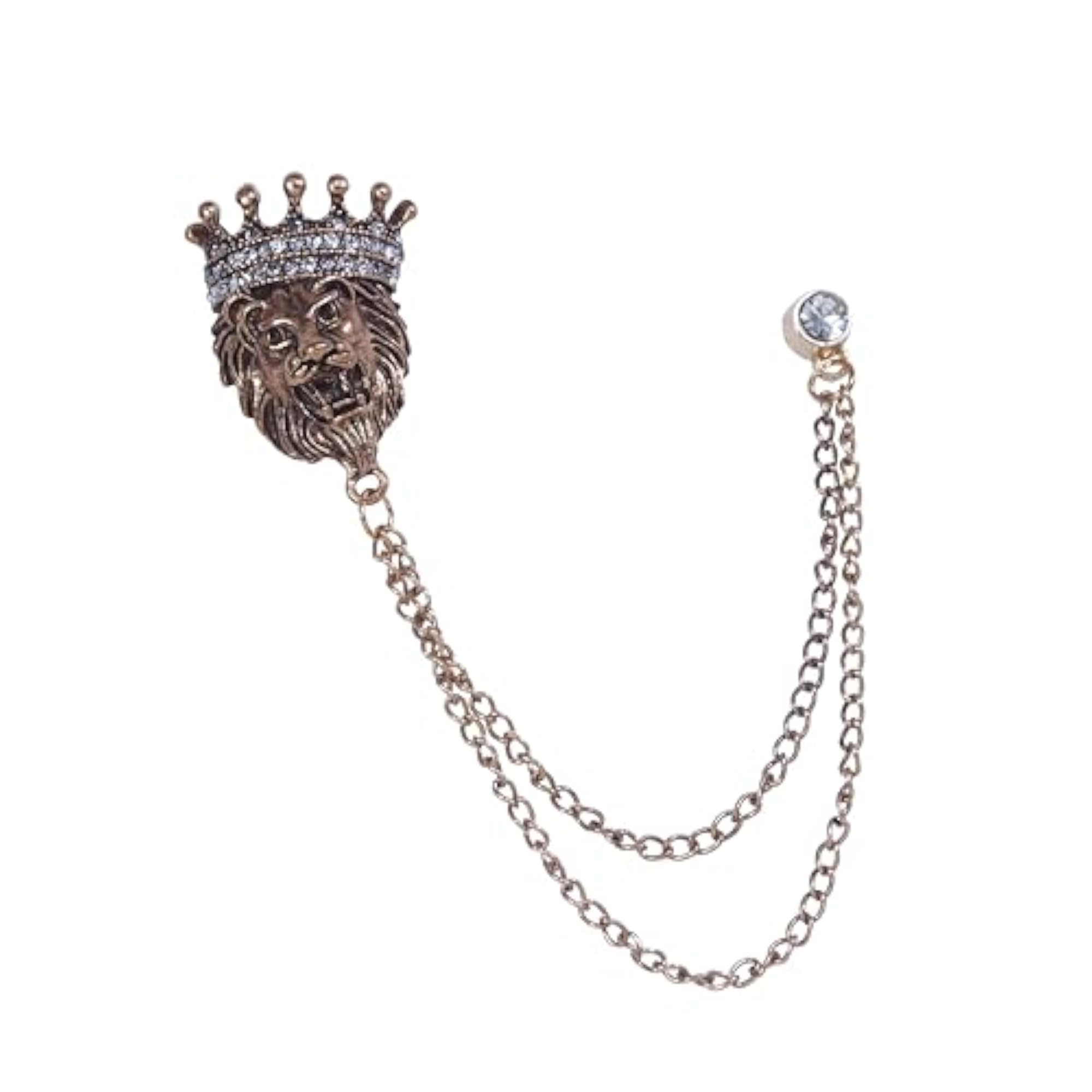 Lion Shape Dual Chain Wedding Brooch for Men
