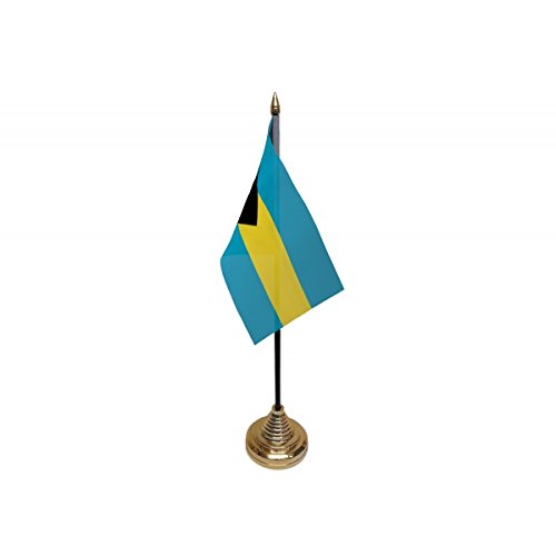 Pack Of 6 Bahamas Bahamian Desktop Table Centrepiece Flag Flags With Gold Bases Ideal For Party Conferences Office Display