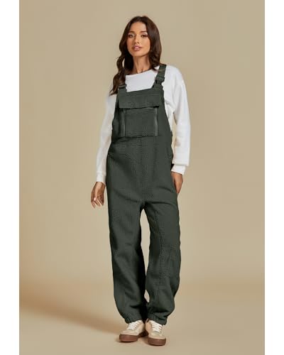 Luvamia Sherpa Fleece Overalls - Women's Baggy Jumpsuit - Army Green - Size 4/6 - image 6