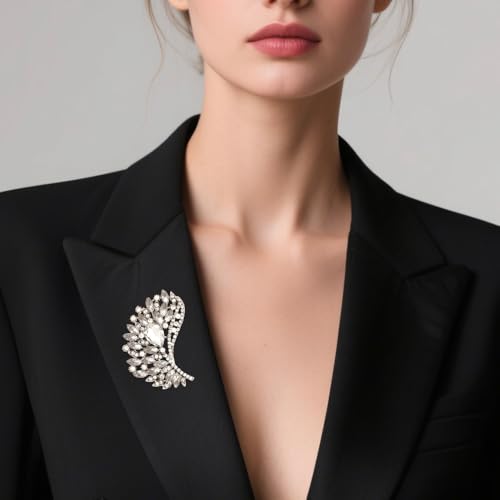 Image of Rhinestone Crystal Big Large Brooch Pin Jewerly Accessory Wing shape Gold Tone