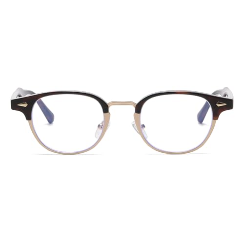 Image of Gleyemor Fashion Blue Light Glasses for Men Women, Semi Rimless Frame Computer Glasses (Tortoise Gold)