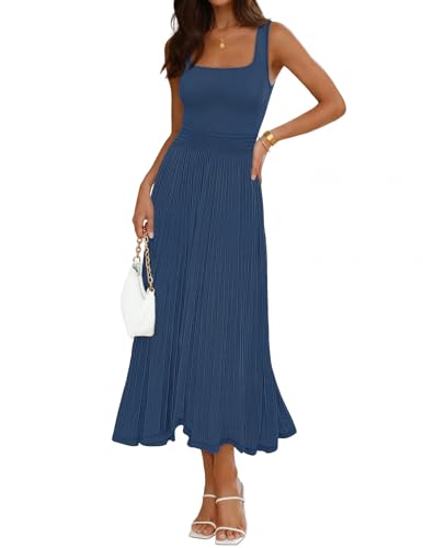 MEROKEETY Women's Summer Midi Dress 2026 Spring Sleeveless Pleated A