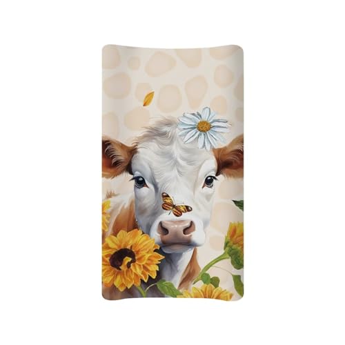 Image of Mintulipy Changing Pad Cover for Boys Girls Cow Sunflower Soft Unisex Diaper Change Table Sheets Fit 32"x16" Contoured Pad Comfy Cozy Cradle Sheets