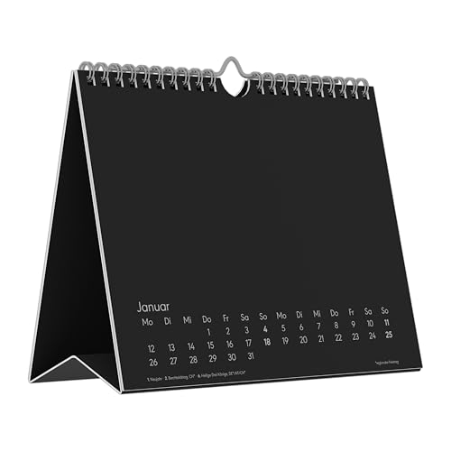 Alpha Edition - Kreativ-Kalender Tischaufsteller Quer Schwarz 2026 – Bastelkalender 20×16 cm mit weißer Schrift, zum Aufstellen & Aufhängen, ideal für Fotos, Zeichnungen & DIY-Geschenke