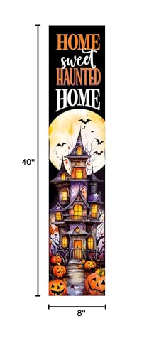 Image of Spoontiques Haunted Home Porch Sign - Decorative Home Decor Wooden Signs - Rustic Outdoor Decoration - Durable and Weatherproof - Entryway Decoration - 8 inch x 40 inch
