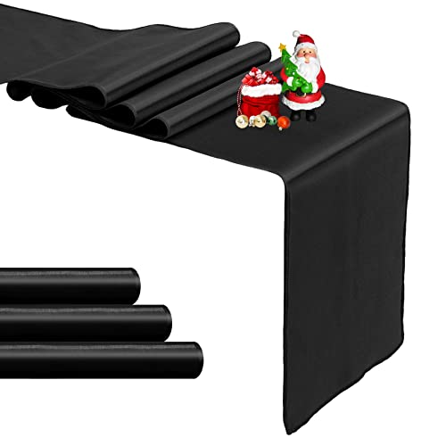 4-Pack Black Satin Table Runner 12 x 108 Inch Long Bright and Smooth Silk Fabric Table Runner for Wedding Banquet Birthday Party Decoration