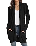GRACE KARIN Womens Long Open Front Black Cardigan, Fall Knit Long Sleeve Sweater, Soft Essential Coatigan with Pockets XL