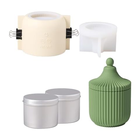Boowan Nicole Carousel Ridged Candle Jar Silicone Molds for Concrete Cement Candle Jar Molds with 6oz Candle Tin DIY Storage Home Decoration (SH1031-1-2+2) Cover